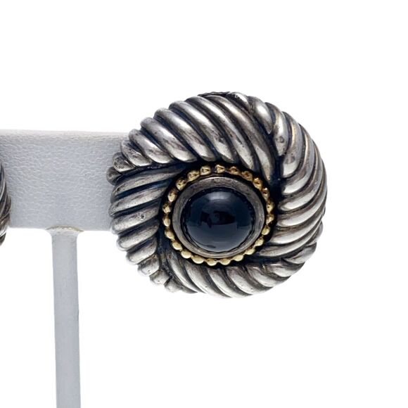 Heavy 31.6g Vintage Sterling Silver 925 Gold Tone Red Garnet Clip On Earrings - Picture 6 of 8